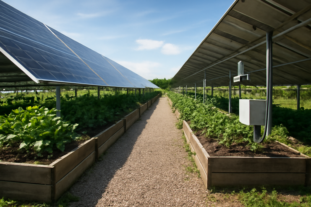 Panele słoneczne i ogród szklarniowy w Solar Plus Garden.