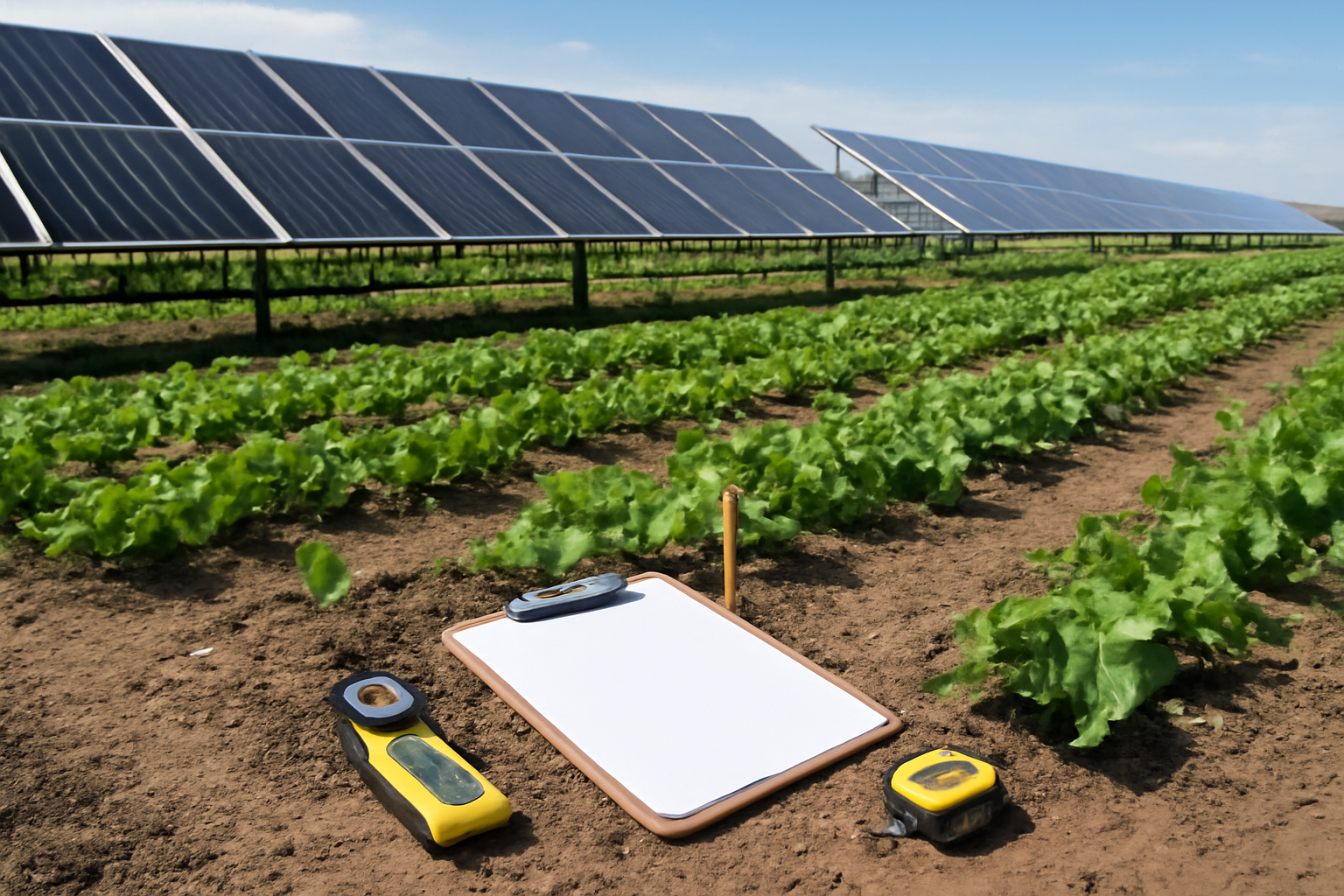 Panneaux solaires et capteurs de sol dans un contexte agricole durable.