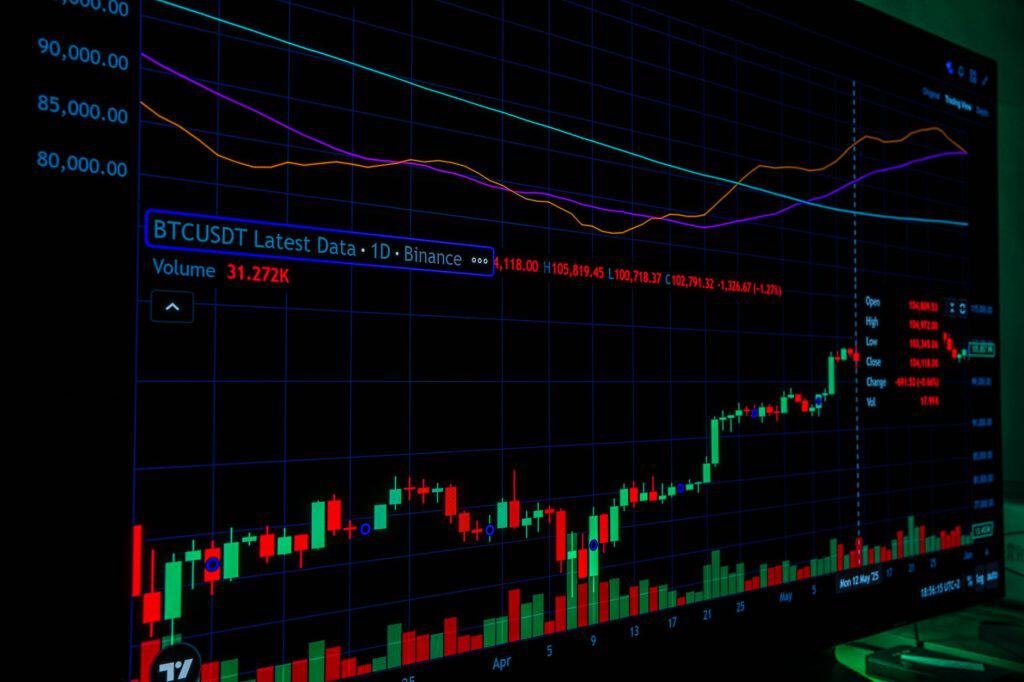 A close-up of Bitcoin trading graph showcasing market trends and data analysis.
